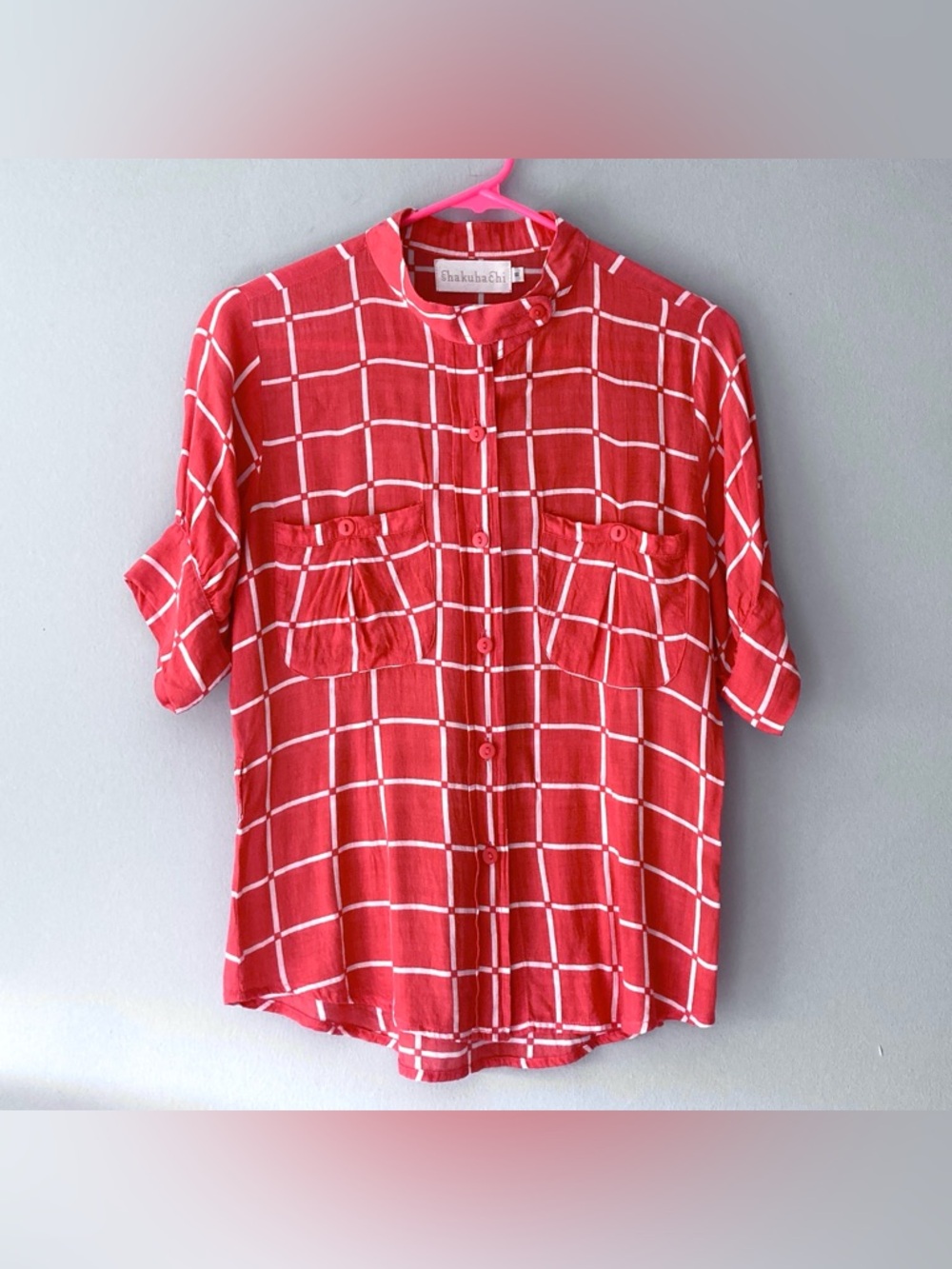 Shakuhachi belted short sleeve blouse